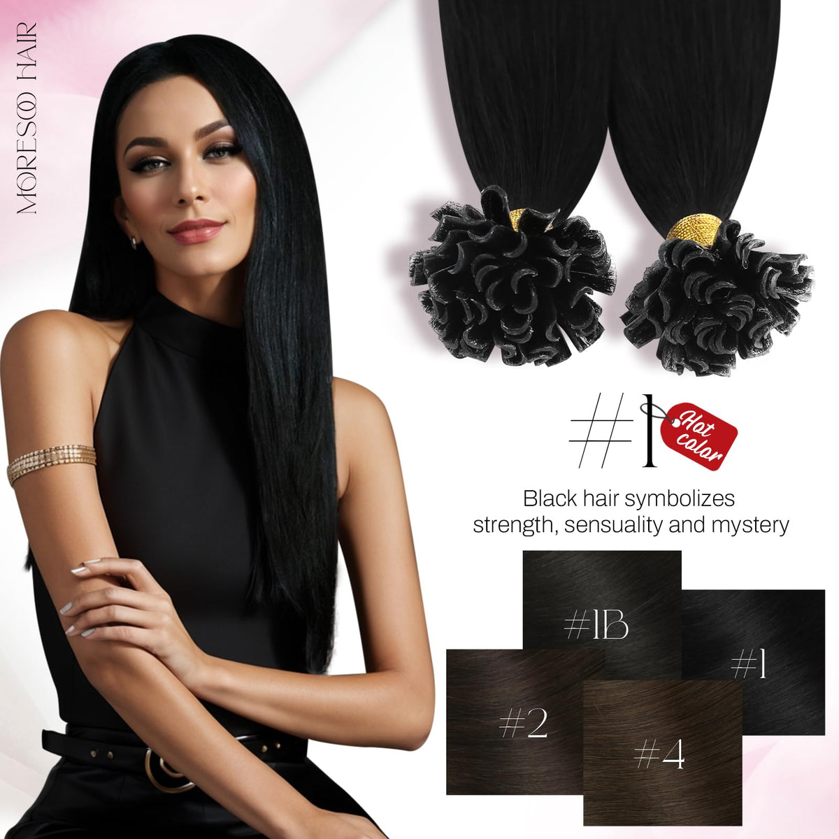 Moresoo K Tip Hair Extensions Jet Black length comparison