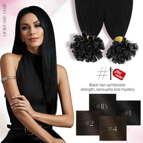 Moresoo K Tip Hair Extensions Jet Black length comparison
