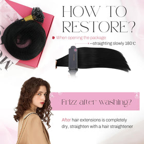 Moresoo K Tip Hair Extensions Jet Black on mannequin