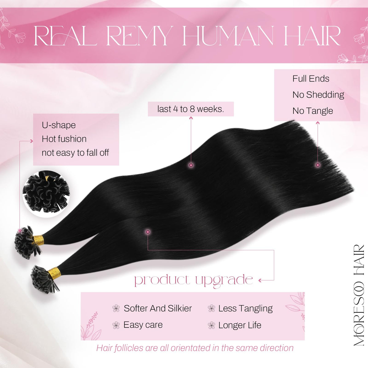 Moresoo K Tip Hair Extensions Jet Black packaging
