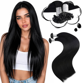 Moresoo K Tip Hair Extensions Natural Black 18 Inch front view