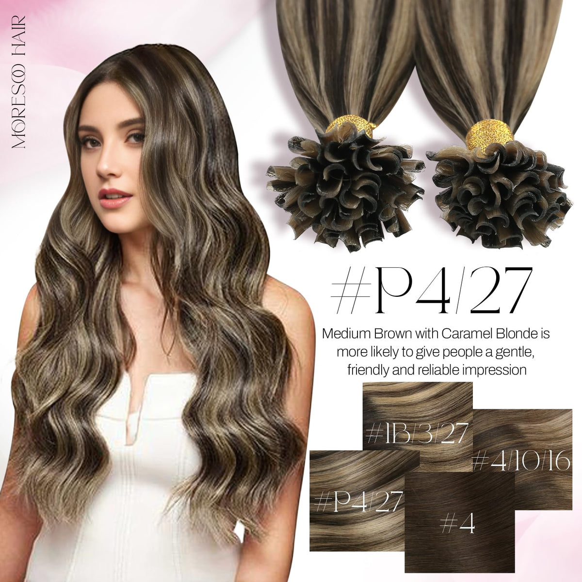 Moresoo K Tip Hair Extensions showing natural texture