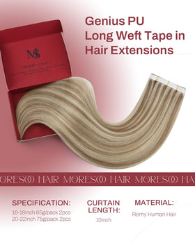 Moresoo Light Brown Highlight Tape Weft Extensions 20 Inch close-up of weft
