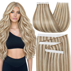 Moresoo Light Brown Highlight Tape Weft Extensions 20 Inch front view