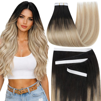 Moresoo Long Weft Tape in Hair Extensions Brown Blonde front view