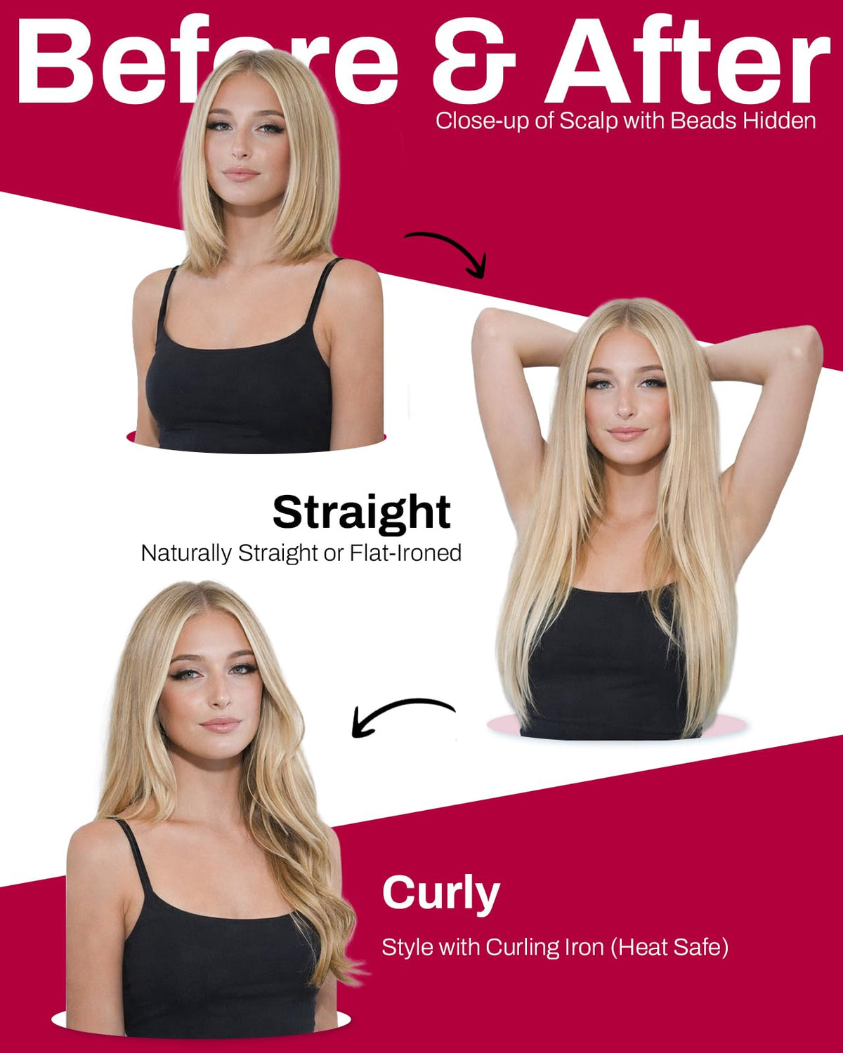 Moresoo Micro Loop Hair Extensions displayed on a model