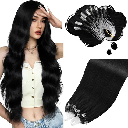 Moresoo Microlink Hair Extensions 24 Inch Jet Black front view