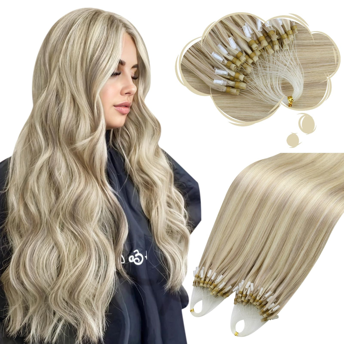 Moresoo Microlink Hair Extensions Ash Blonde 18 Inch front view