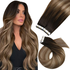 Moresoo Mocha Brown Balayage Tape Hair Extensions front view