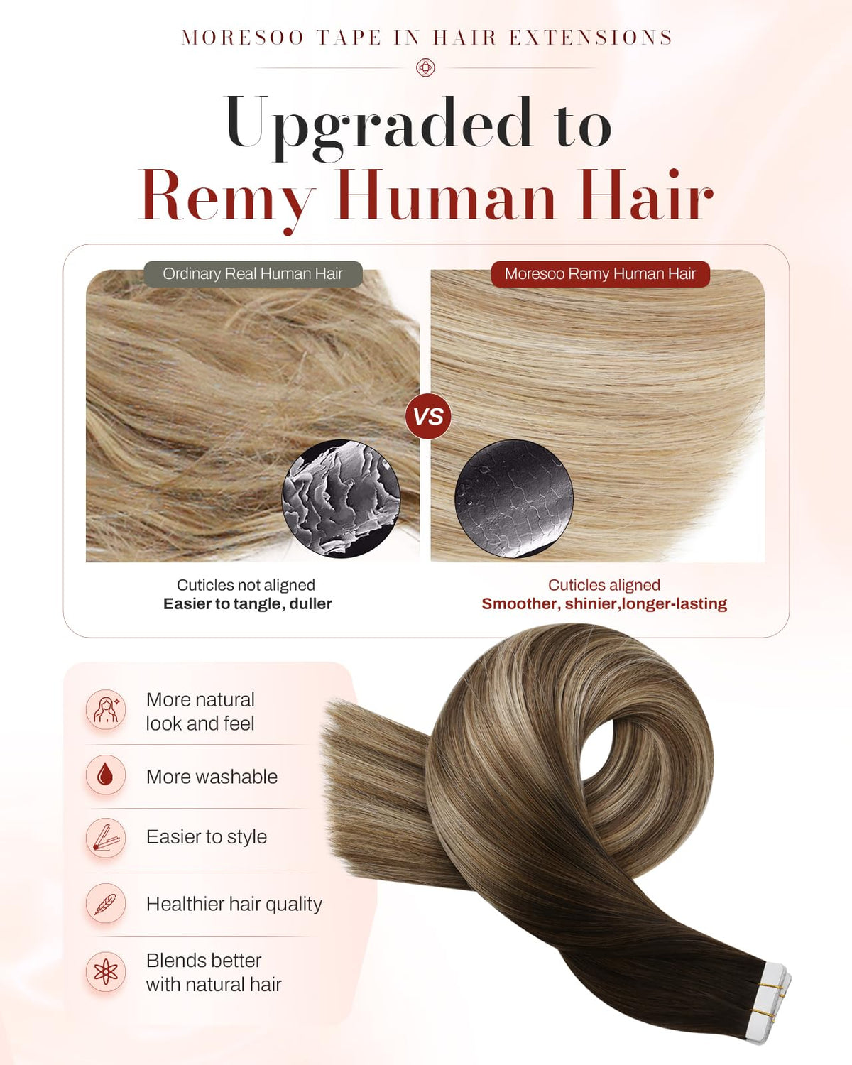 Moresoo Mocha Brown Balayage Tape Hair Extensions packaging