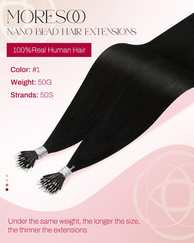 Moresoo Nano Bead Hair Extensions packaging with strands visible