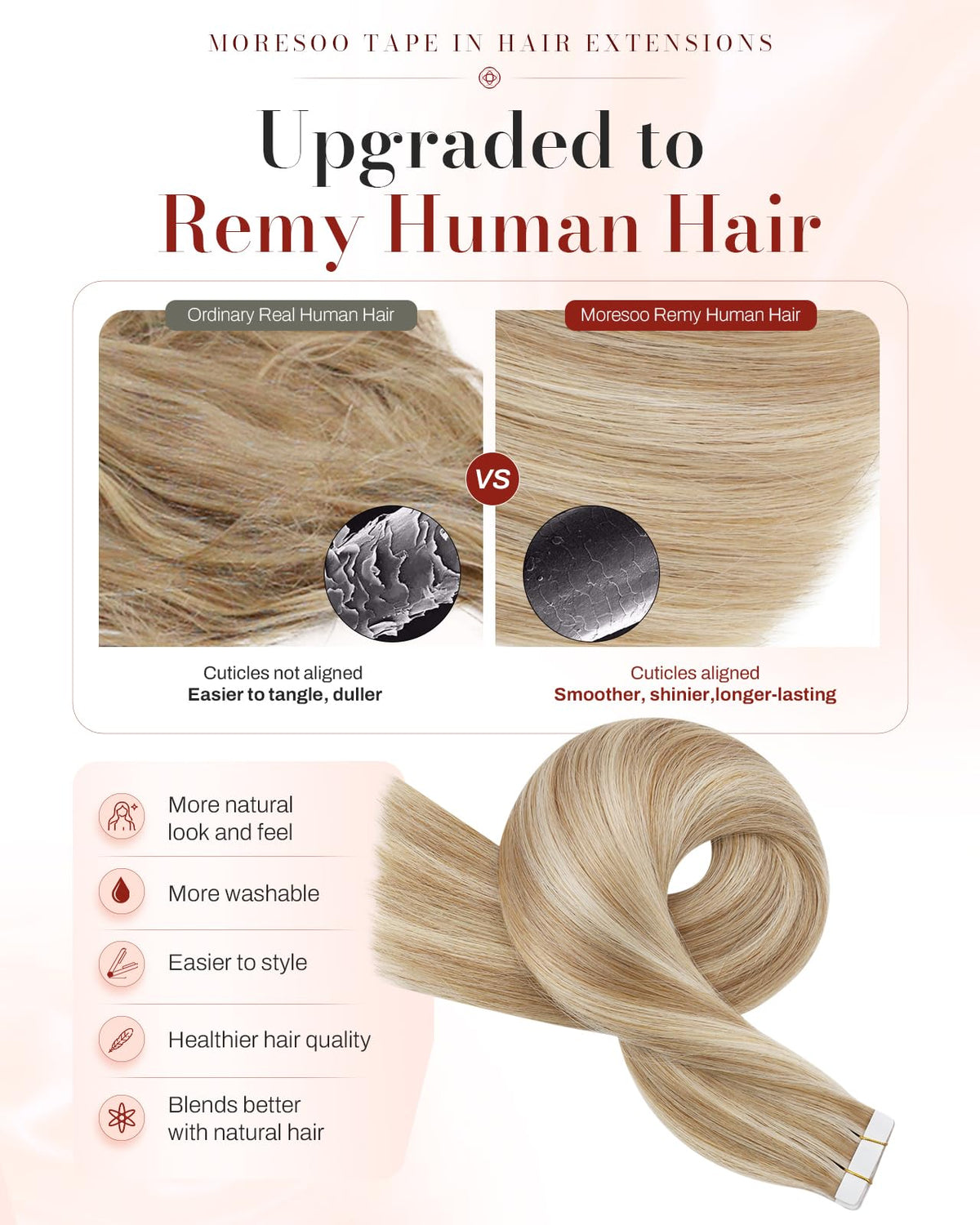 Moresoo Tape Hair Extensions packaging with 40 pieces