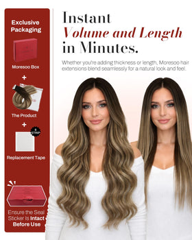 Moresoo Tape Hair Extensions styled in a wavy hairstyle