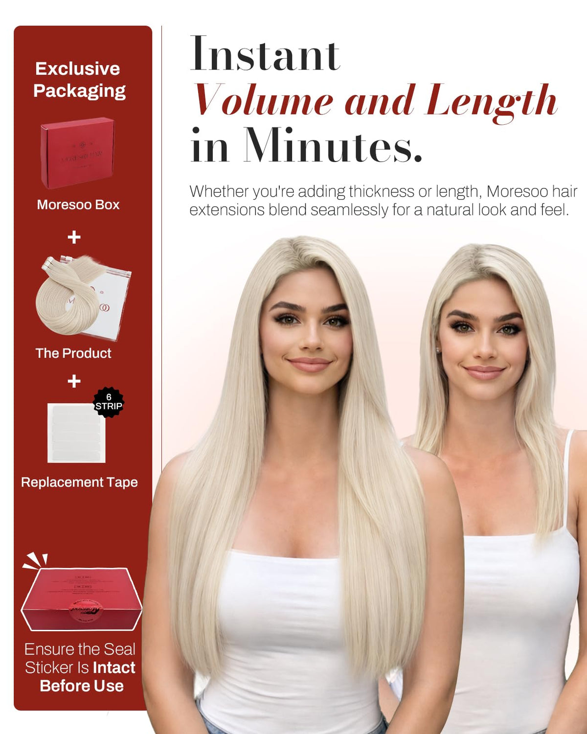 Moresoo Tape In Extensions displayed on a mannequin