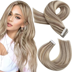 Moresoo Tape in Hair Extensions 20in Beige Blonde front view