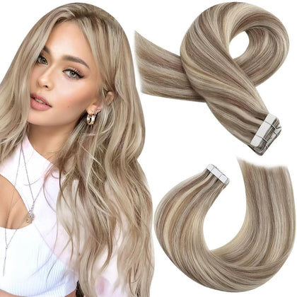 Moresoo Tape in Hair Extensions 20in Beige Blonde front view