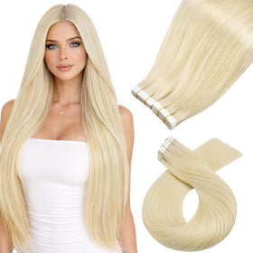 Moresoo Tape-In Hair Extensions 24in Platinum Blonde front view
