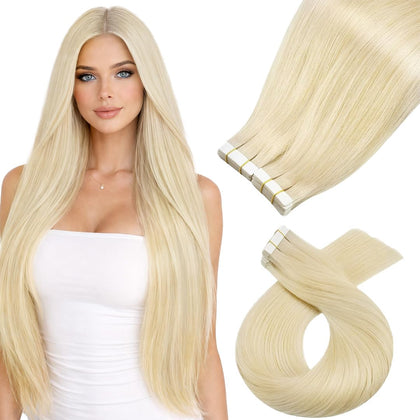 Moresoo Tape-In Hair Extensions 24in Platinum Blonde front view