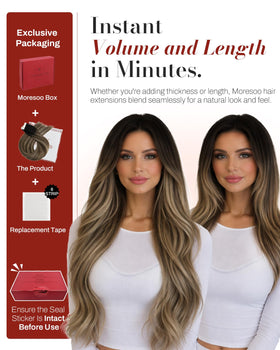 Moresoo Tape in Hair Extensions Balayage Brown on model