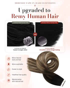 Moresoo Tape in Hair Extensions Balayage Brown packaging