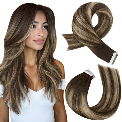 Moresoo Tape-In Hair Extensions Caramel Balayage front view