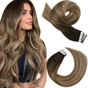 Moresoo Tape-In Hair Extensions Golden Brown Balayage front view