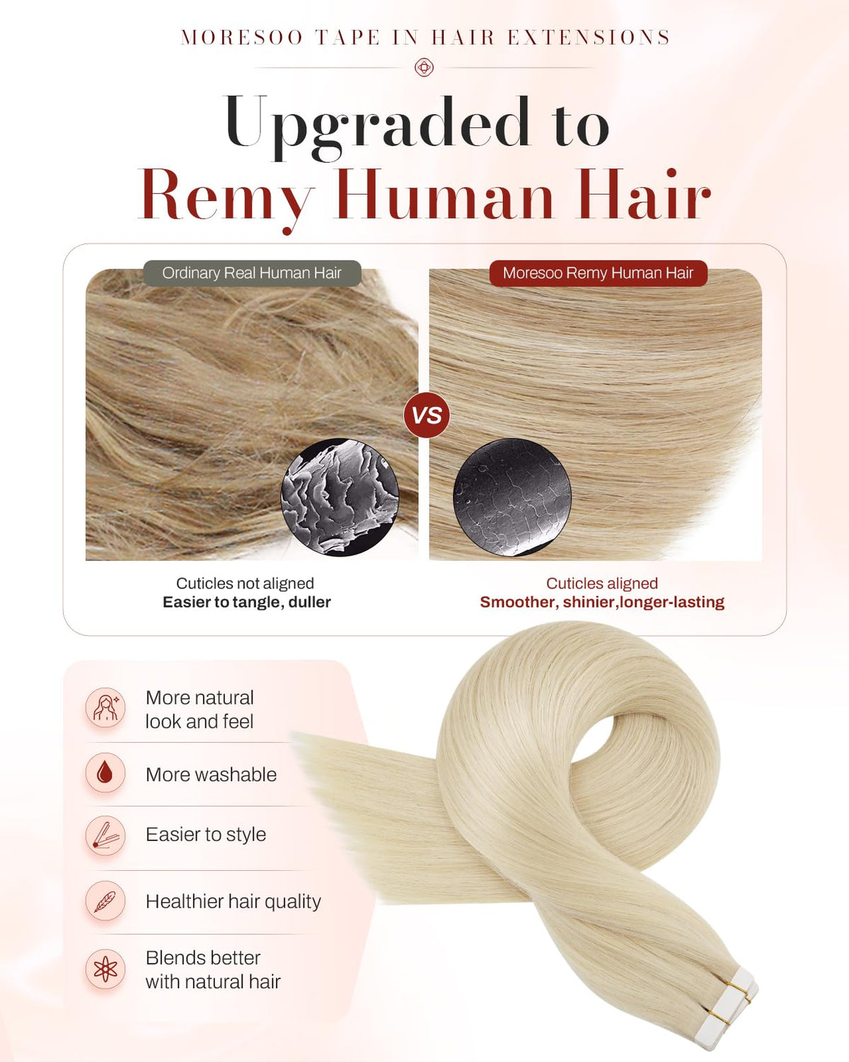 Moresoo Tape-In Hair Extensions packaging with 20 pieces