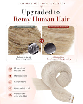 Moresoo Tape In Hair Extensions packaging with detailed information