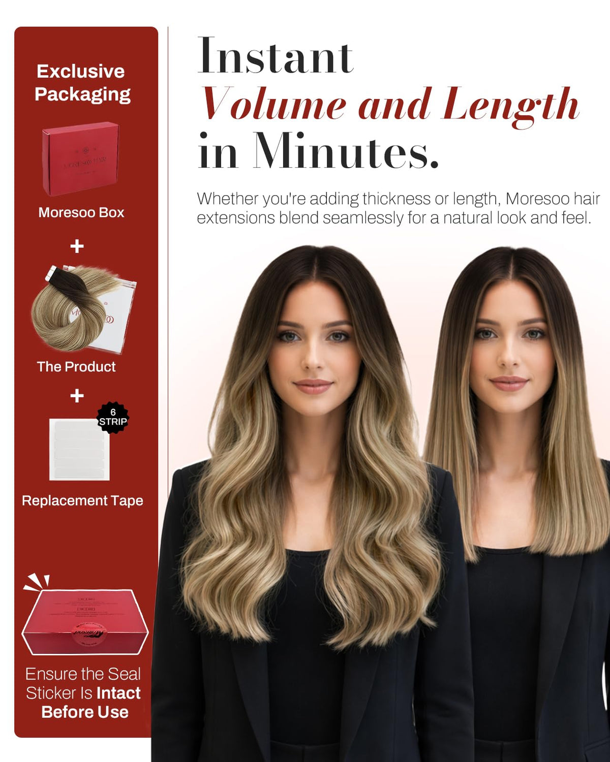 Moresoo Tape in Hair Extensions straightened for a sleek look