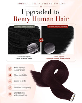Moresoo Tape in Hair Extensions Wine Red 16 Inch packaging