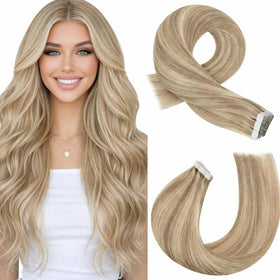 Moresoo Tape in Human Hair Extensions honey blonde front view