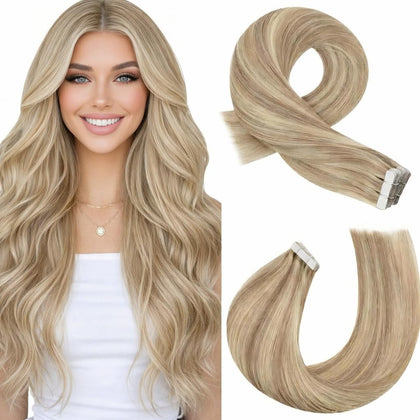 Moresoo Tape in Human Hair Extensions honey blonde front view