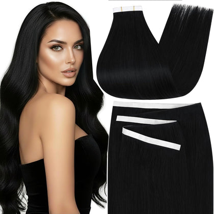 Moresoo Tape in Wefts Human Hair Jet Black 16 inch front view