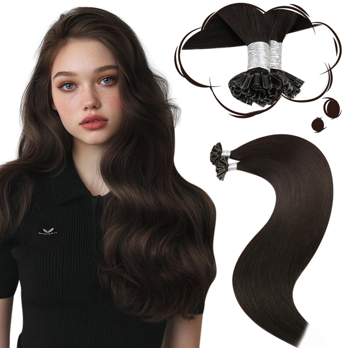 Moresoo U Tip Hair Extensions Dark Brown 18 Inch front view