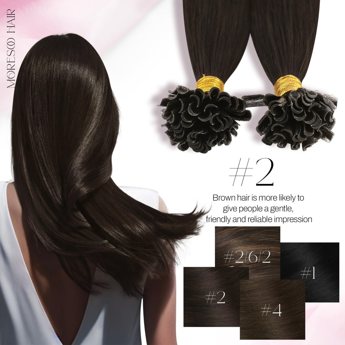 Moresoo U Tip Hair Extensions Dark Brown in natural light