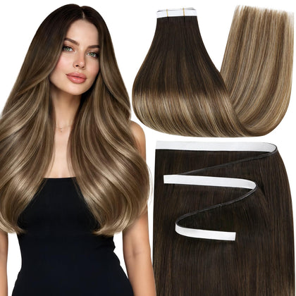 Moresoo Weft Tape in Extensions 16 Inch Brown Blonde front view
