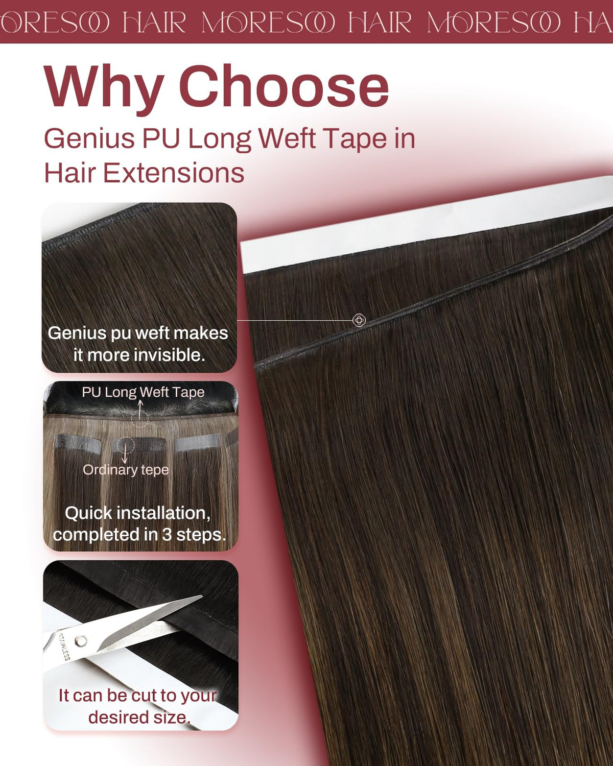 Moresoo Weft Tape in Extensions packaging with accessories