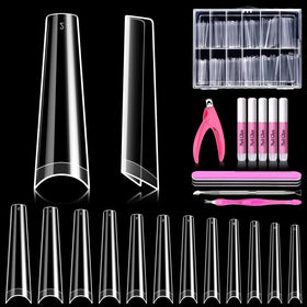MORGLES 240 Pcs Extra Long Clear Coffin Nail Tips Set front view
