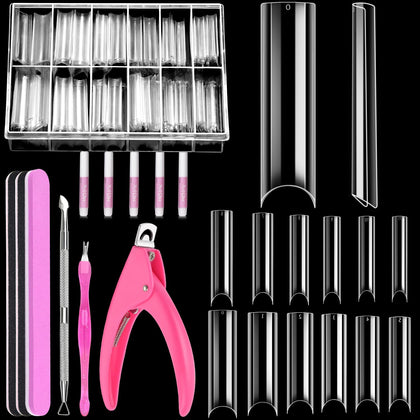 MORGLES 240 Pcs XXL Extra Long Clear Tapered Square Nail Tips kit front view