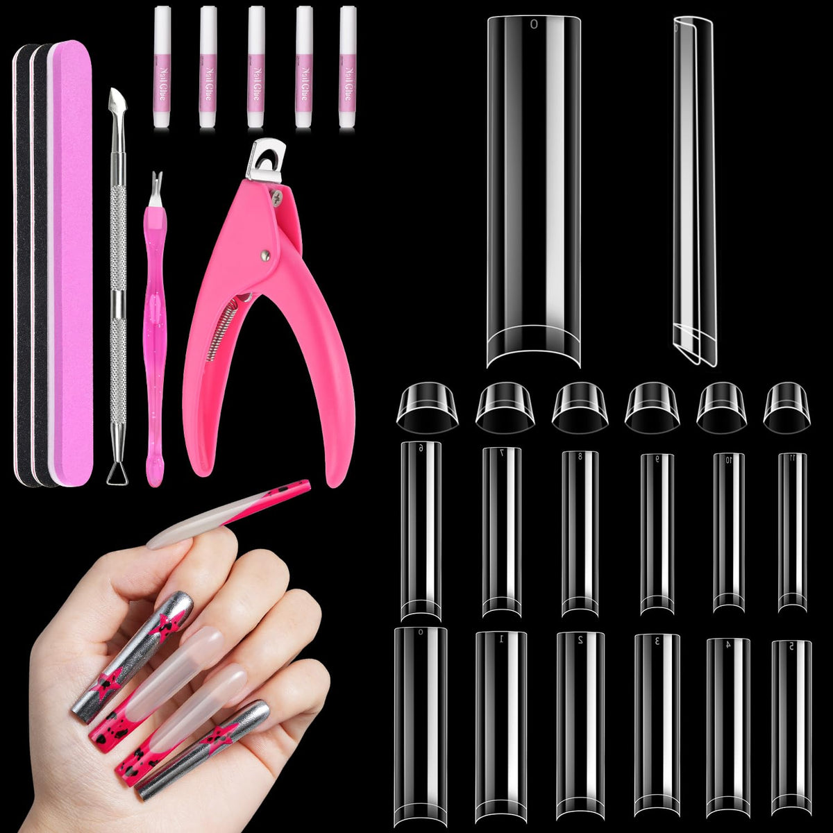 MORGLES 3XL Square Nail Tips half cover set in packaging