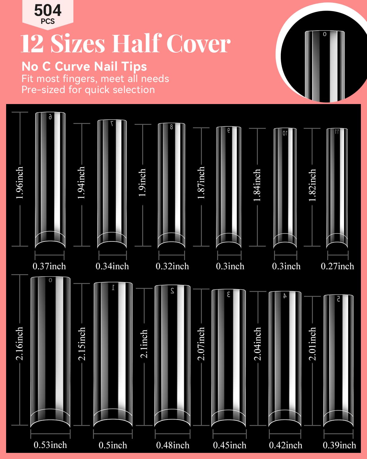 MORGLES 3XL Square Nail Tips showing various sizes