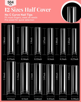MORGLES 3XL Square Nail Tips showing various sizes