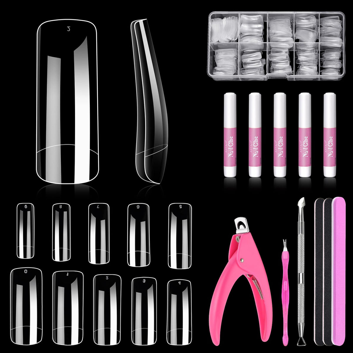MORGLES 500 Pcs Clear Acrylic Nail Tips full view