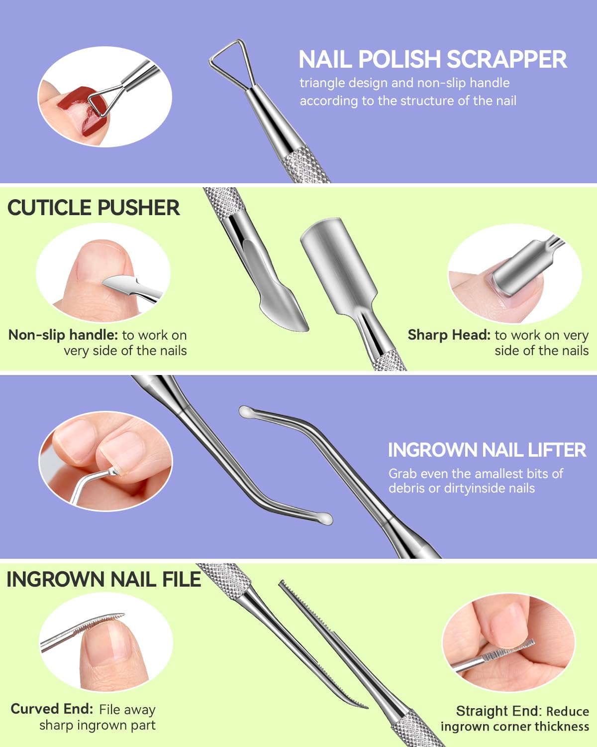 MORGLES cuticle pusher and scraper for nail care