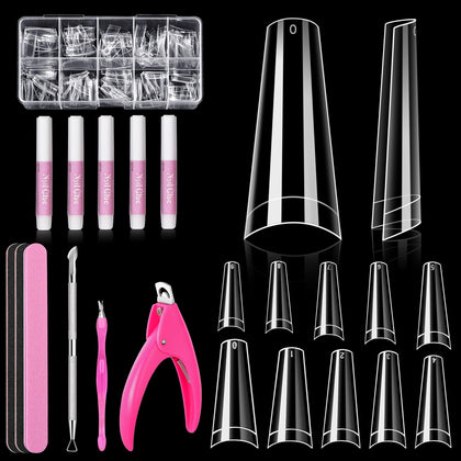 MORGLES Half Cover Coffin Nail Tips Set 500 Pcs clear acrylic tips and accessories