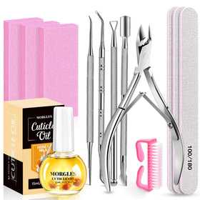 MORGLES Nail File and Buffer Blocks set with cuticle oil and tools