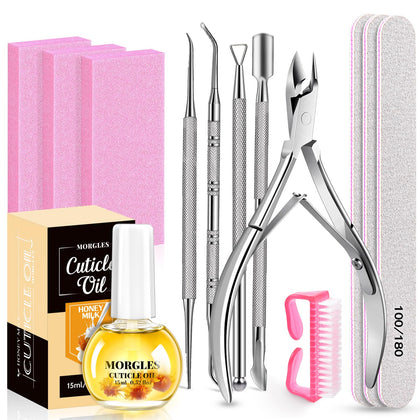 MORGLES Nail File and Buffer Blocks set with cuticle oil and tools
