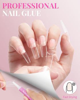MORGLES nail tips half-cover design shown on a natural nail
