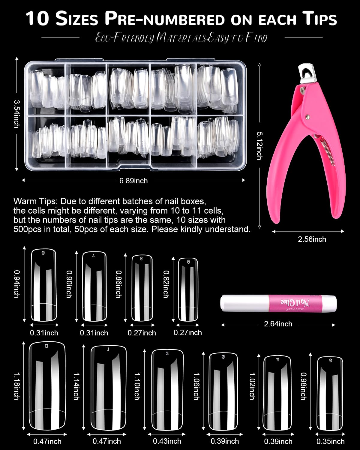 MORGLES nail tips kit contents including glues and files