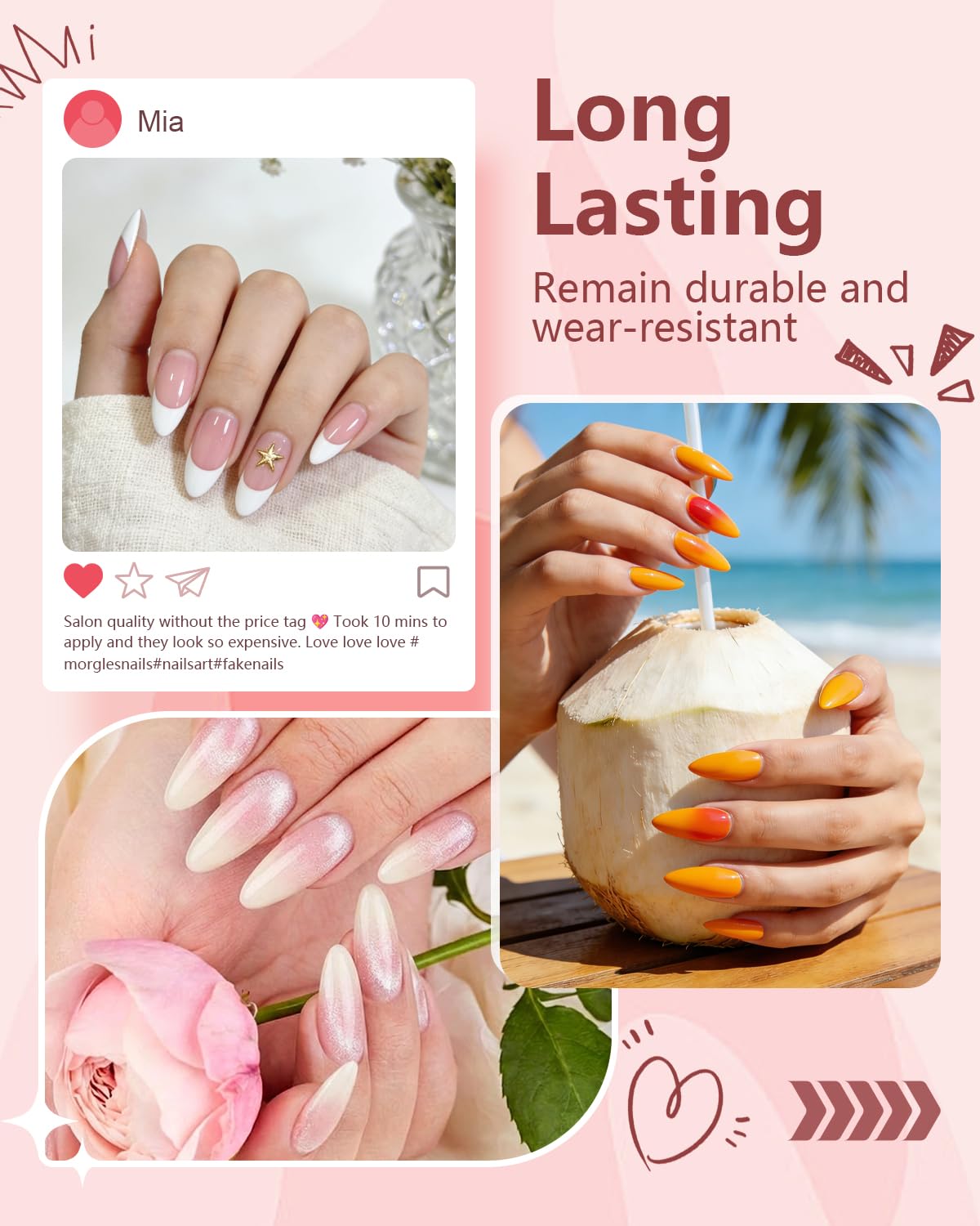 MORGLES nail tips kit with files and pusher